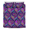 Purple Bohemian Peacock Feather Print Duvet Cover Bedding Set