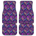 Purple Bohemian Peacock Feather Print Front and Back Car Floor Mats