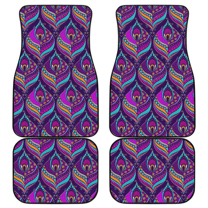 Purple Bohemian Peacock Feather Print Front and Back Car Floor Mats