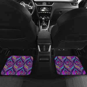 Purple Bohemian Peacock Feather Print Front and Back Car Floor Mats