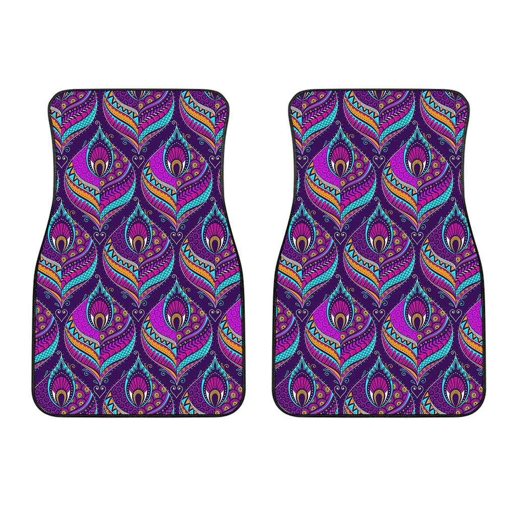 Purple Bohemian Peacock Feather Print Front Car Floor Mats