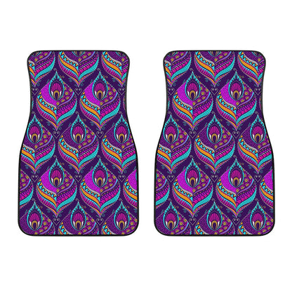Purple Bohemian Peacock Feather Print Front Car Floor Mats