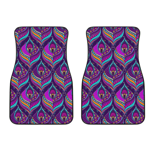 Purple Bohemian Peacock Feather Print Front Car Floor Mats