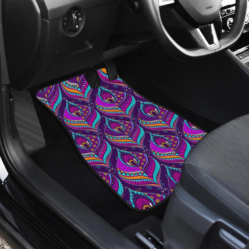 Purple Bohemian Peacock Feather Print Front Car Floor Mats