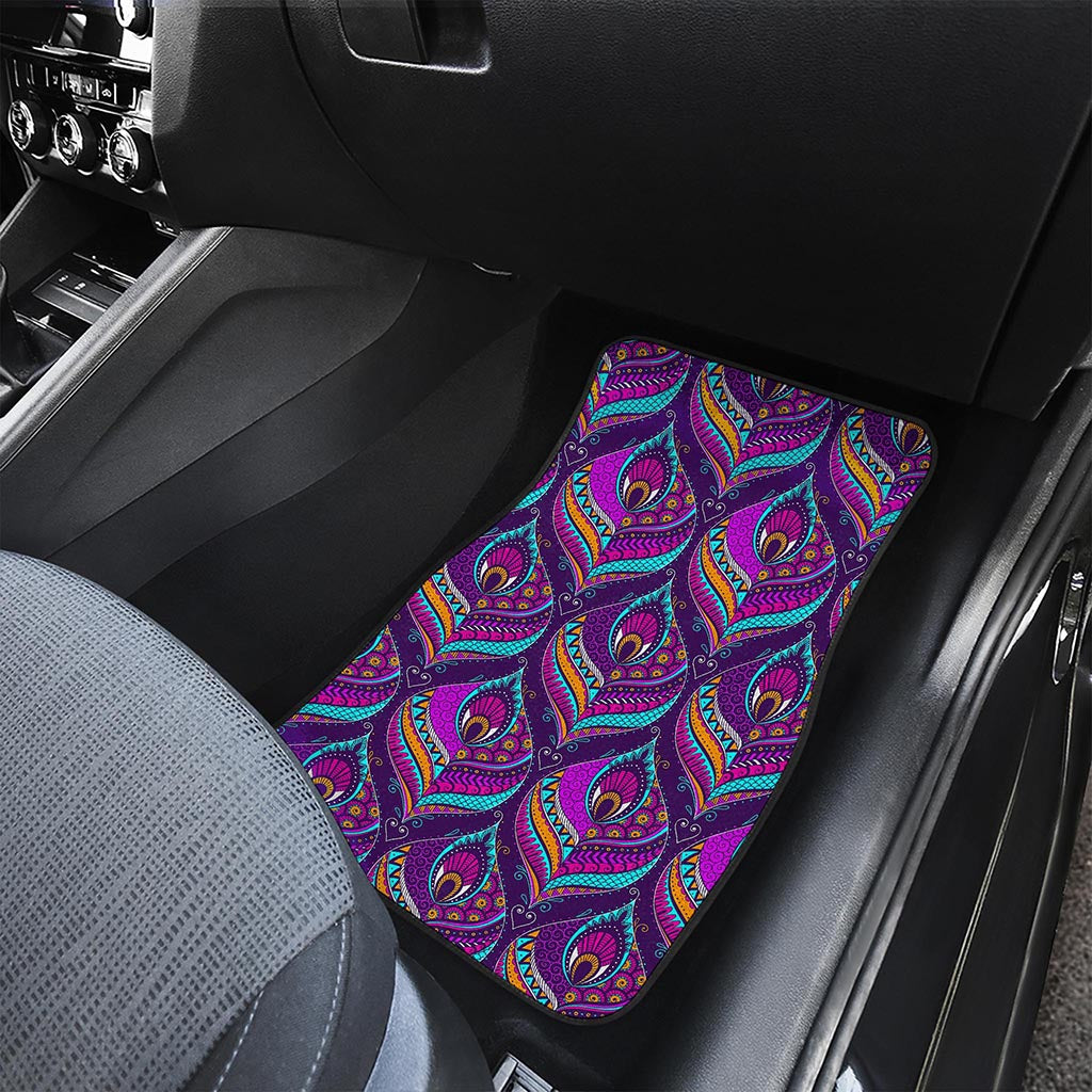 Purple Bohemian Peacock Feather Print Front Car Floor Mats