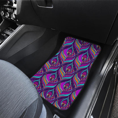 Purple Bohemian Peacock Feather Print Front Car Floor Mats