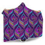 Purple Bohemian Peacock Feather Print Hooded Blanket