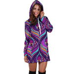 Purple Bohemian Peacock Feather Print Hoodie Dress GearFrost