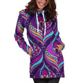 Purple Bohemian Peacock Feather Print Pullover Hoodie Dress