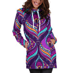 Purple Bohemian Peacock Feather Print Hoodie Dress GearFrost