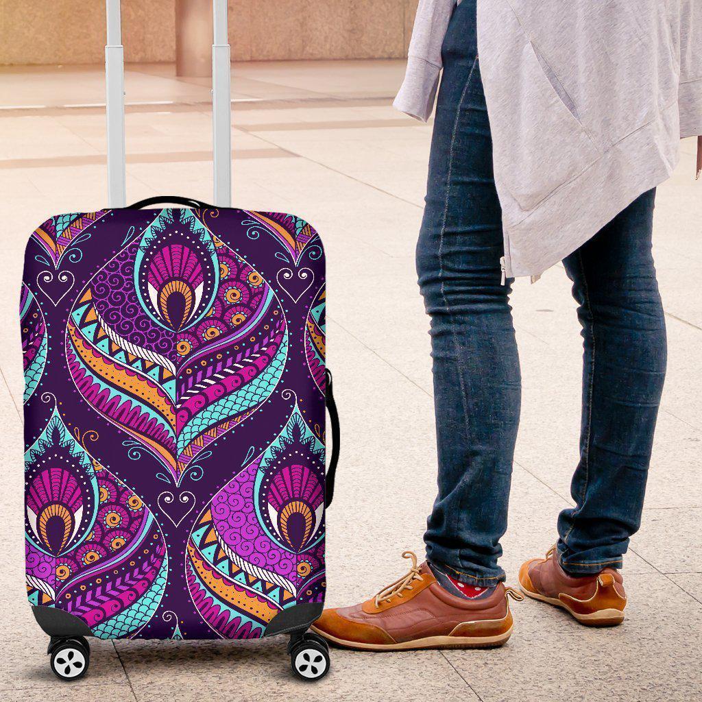 Purple Bohemian Peacock Feather Print Luggage Cover GearFrost