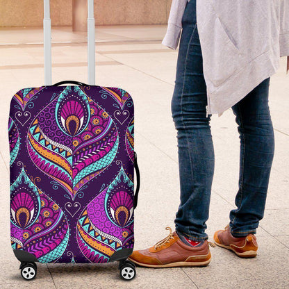 Purple Bohemian Peacock Feather Print Luggage Cover GearFrost