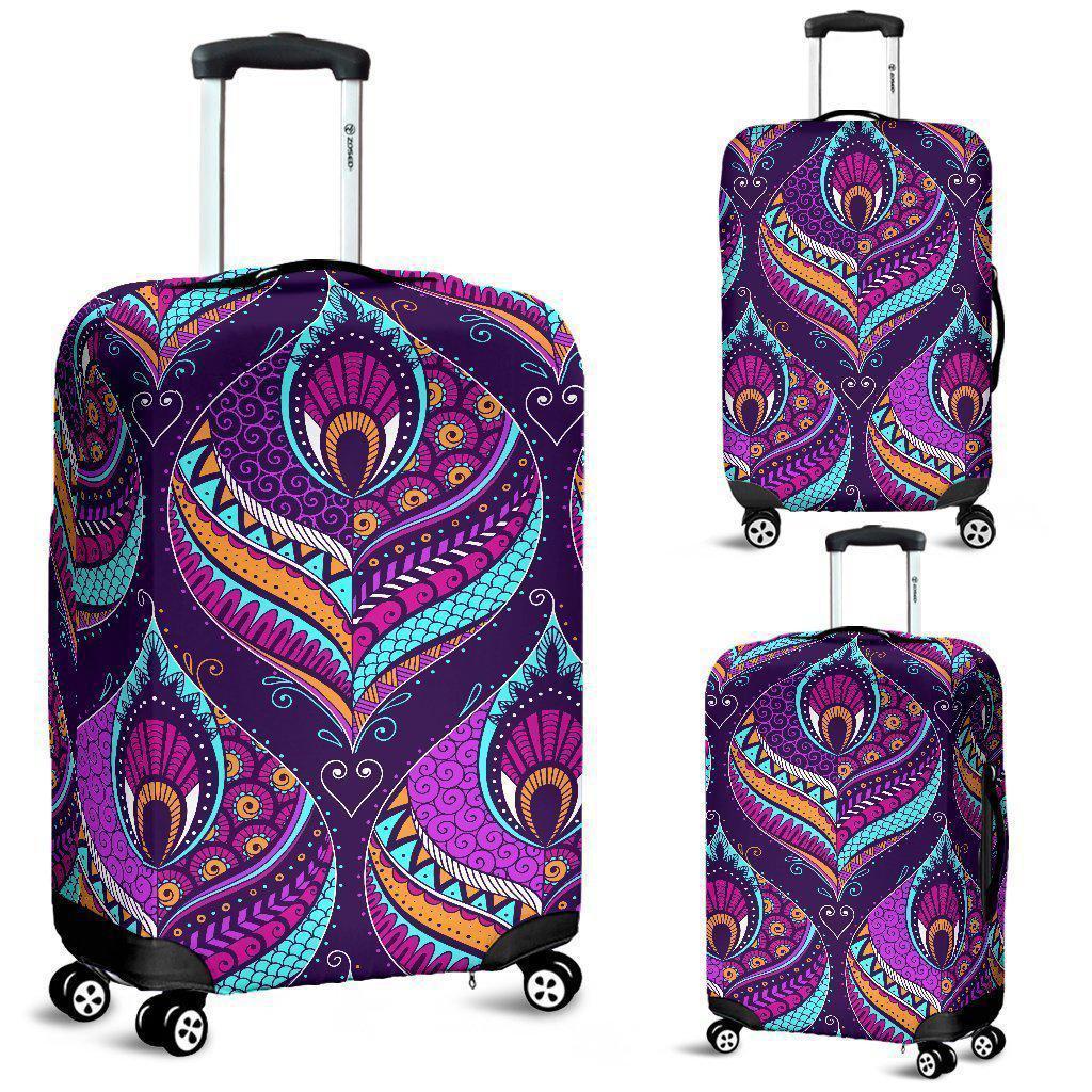 Purple Bohemian Peacock Feather Print Luggage Cover GearFrost