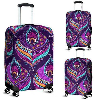 Purple Bohemian Peacock Feather Print Luggage Cover GearFrost