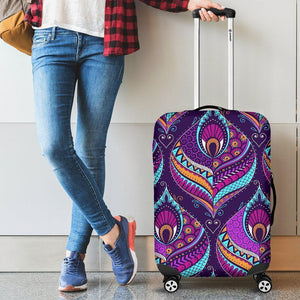 Purple Bohemian Peacock Feather Print Luggage Cover GearFrost