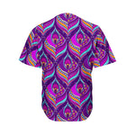 Purple Bohemian Peacock Feather Print Men's Baseball Jersey