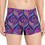 Purple Bohemian Peacock Feather Print Men's Boxer Briefs