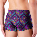 Purple Bohemian Peacock Feather Print Men's Boxer Briefs