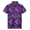 Purple Bohemian Peacock Feather Print Men's Short Sleeve Shirt