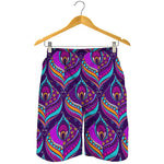 Purple Bohemian Peacock Feather Print Men's Shorts