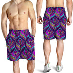 Purple Bohemian Peacock Feather Print Men's Shorts