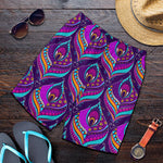 Purple Bohemian Peacock Feather Print Men's Shorts