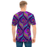 Purple Bohemian Peacock Feather Print Men's T-Shirt