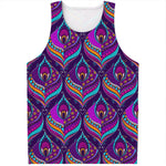 Purple Bohemian Peacock Feather Print Men's Tank Top