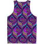 Purple Bohemian Peacock Feather Print Men's Tank Top
