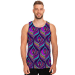 Purple Bohemian Peacock Feather Print Men's Tank Top
