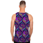 Purple Bohemian Peacock Feather Print Men's Tank Top