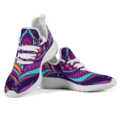 Purple Bohemian Peacock Feather Print Mesh Knit Shoes GearFrost