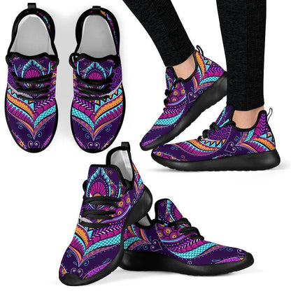 Purple Bohemian Peacock Feather Print Mesh Knit Shoes GearFrost