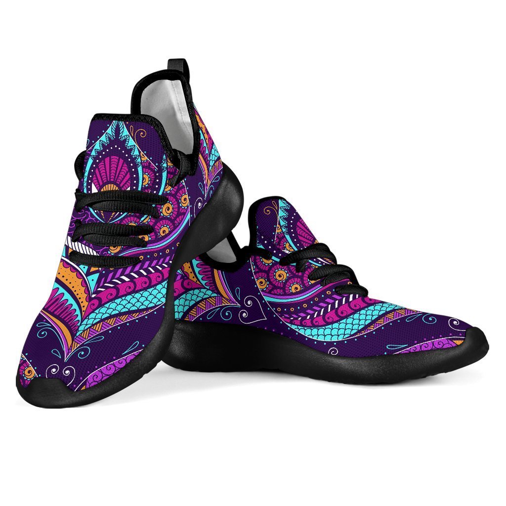 Purple Bohemian Peacock Feather Print Mesh Knit Shoes GearFrost