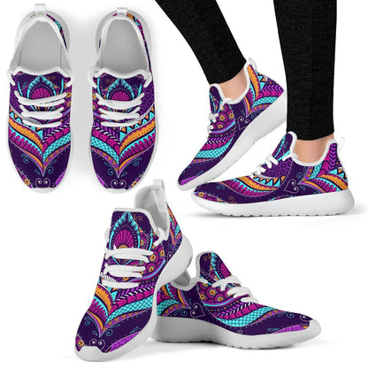 Purple Bohemian Peacock Feather Print Mesh Knit Shoes GearFrost