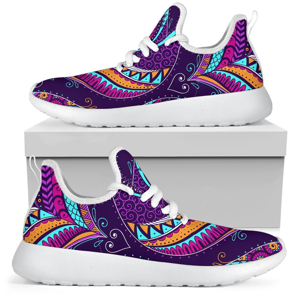Purple Bohemian Peacock Feather Print Mesh Knit Shoes GearFrost