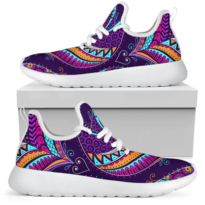 Purple Bohemian Peacock Feather Print Mesh Knit Shoes GearFrost