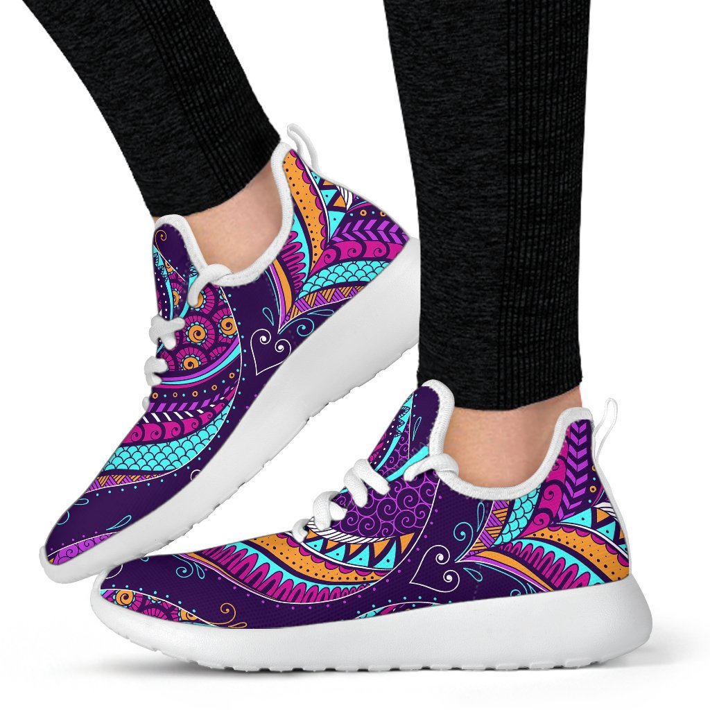 Purple Bohemian Peacock Feather Print Mesh Knit Shoes GearFrost