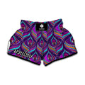 Purple Bohemian Peacock Feather Print Muay Thai Boxing Shorts