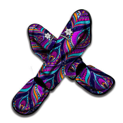 Purple Bohemian Peacock Feather Print Muay Thai Shin Guard