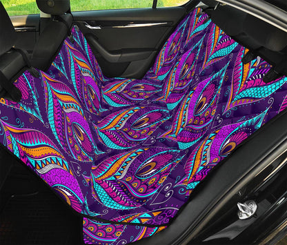 Purple Bohemian Peacock Feather Print Pet Car Back Seat Cover