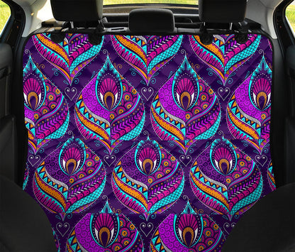 Purple Bohemian Peacock Feather Print Pet Car Back Seat Cover