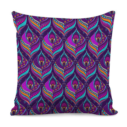 Purple Bohemian Peacock Feather Print Pillow Cover