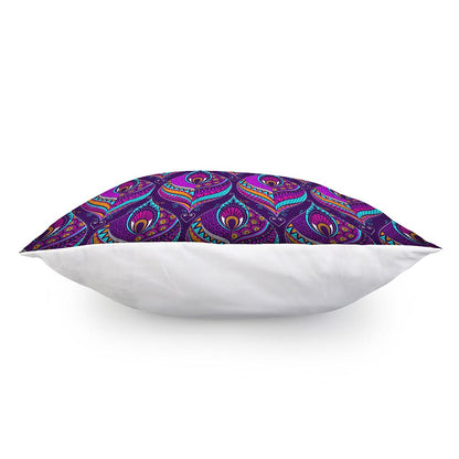 Purple Bohemian Peacock Feather Print Pillow Cover