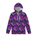 Purple Bohemian Peacock Feather Print Pullover Hoodie