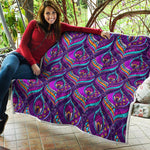 Purple Bohemian Peacock Feather Print Quilt