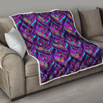 Purple Bohemian Peacock Feather Print Quilt
