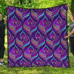 Purple Bohemian Peacock Feather Print Quilt