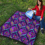 Purple Bohemian Peacock Feather Print Quilt