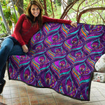 Purple Bohemian Peacock Feather Print Quilt